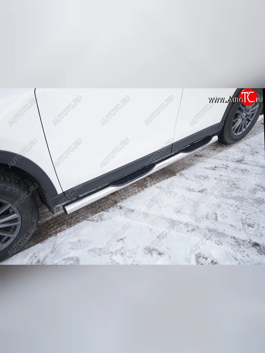 Защита порогов Slitkoff (Ø 76 мм, в проступями) Mazda CX-5 KF (2016-2025) (Нержавеющая сталь)  с доставкой в г. Керчь