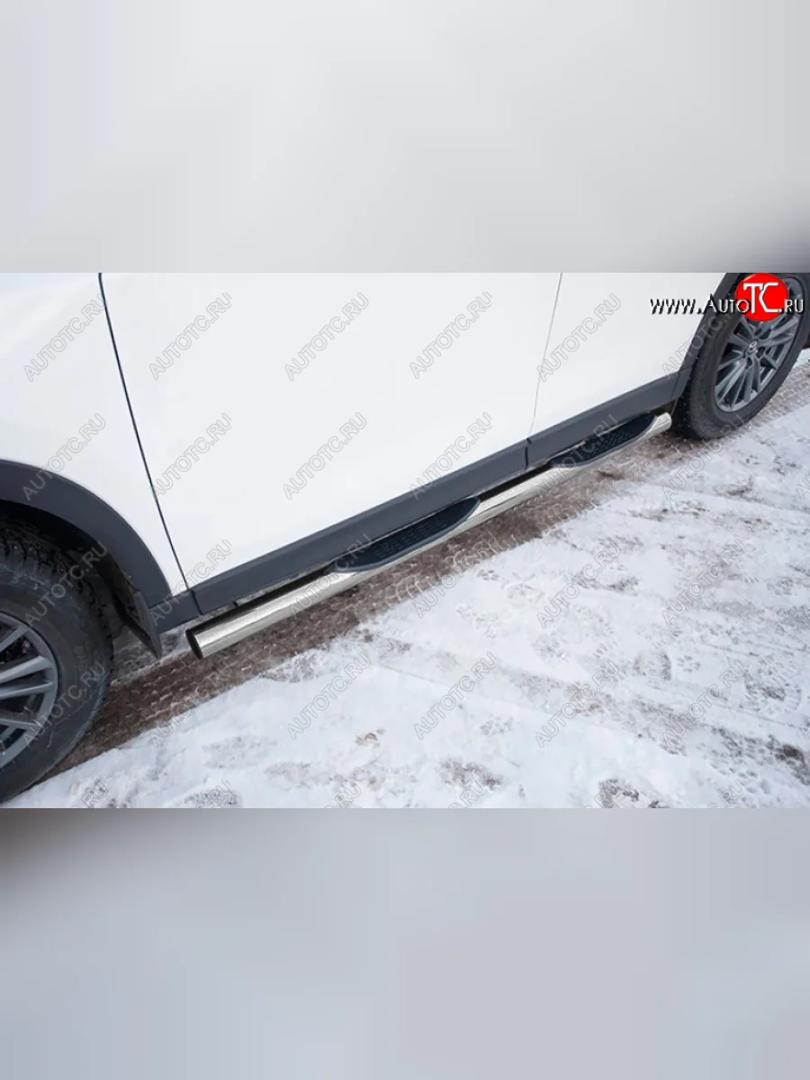 Защита порогов Slitkoff (Ø 76 мм, с проступями) Mazda CX-5 KF (2016-2025) (Сталь с полимерным покрытием. Цвет: серебристый)  в Керчи Республика Крым