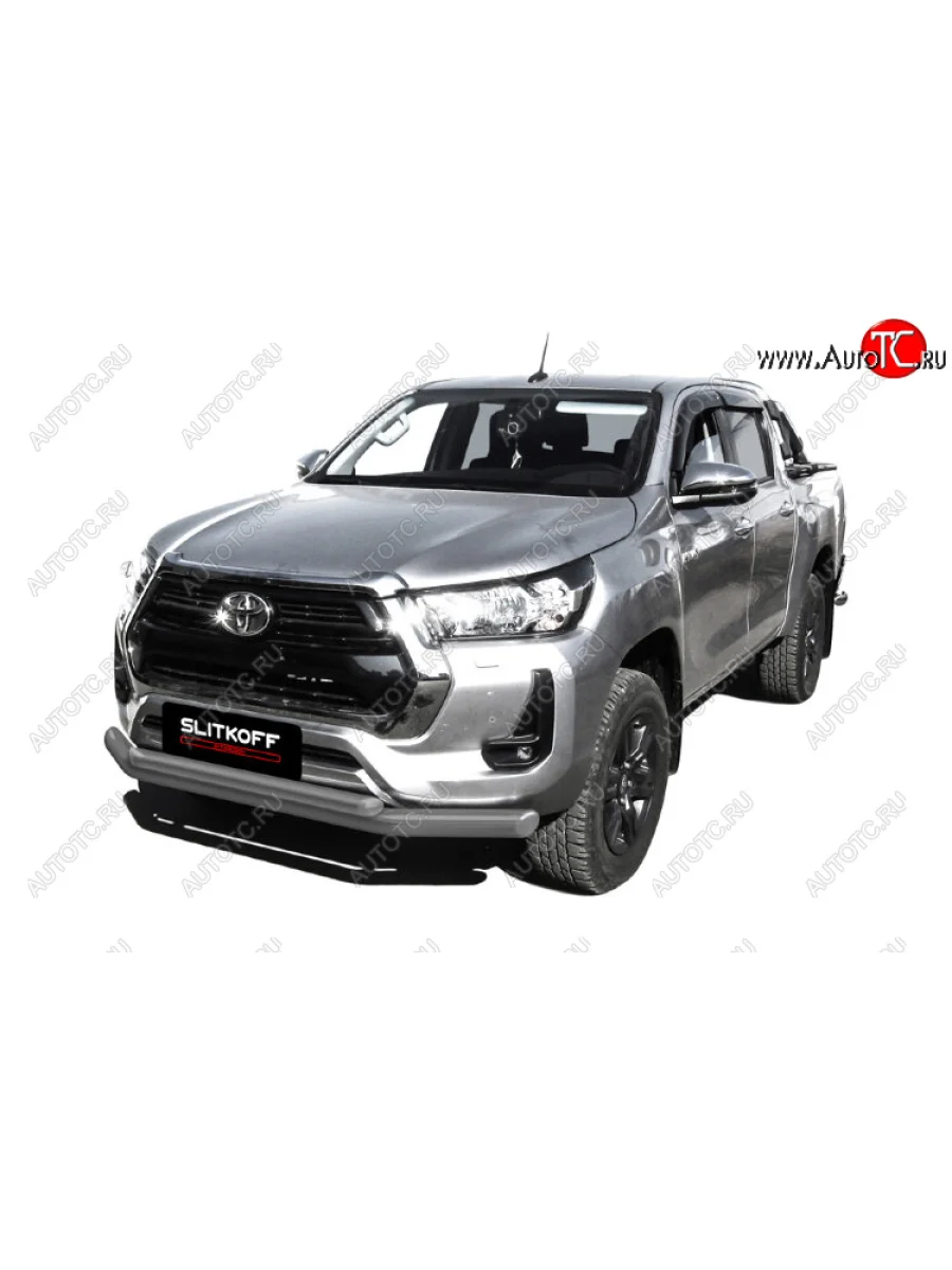 Защита переднего бампера Slitkoff (Ø 76+Ø 57, двойная).  Toyota Hilux (2017-2020) AN120 (Сталь с полимерным покрытием. Цвет: серебристый)  в Самаре Самарской области