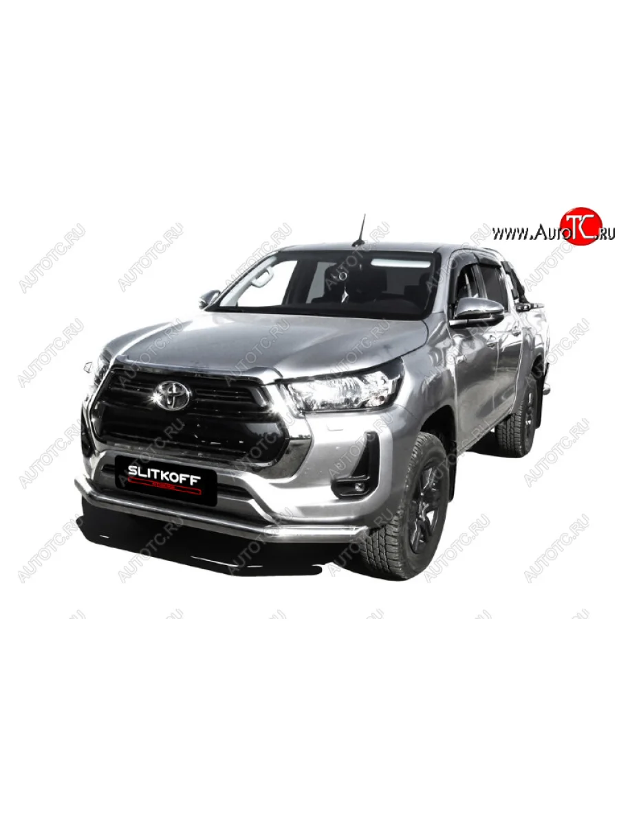 Защита переднего бампера Slitkoff (Ø 76 мм). Toyota Hilux AN120 1-ый рестайлинг (2017-2020) (Нержавеющая сталь)  в Керчи Республика Крым