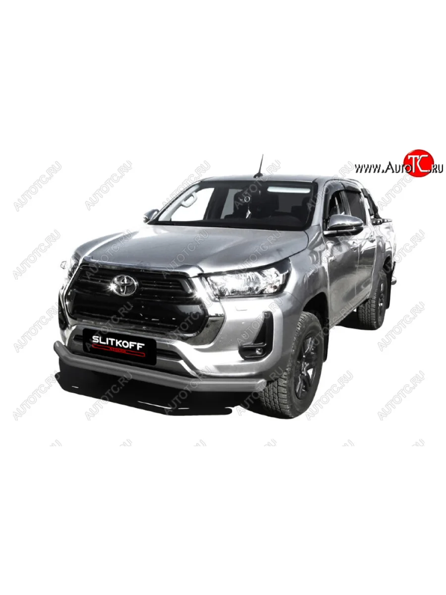 Защита переднего бампера Slitkoff (Ø 76 мм). Toyota Hilux AN120 1-ый рестайлинг (2017-2020) (Сталь с полимерным покрытием. Цвет: серебристый)  в Самаре Самарской области