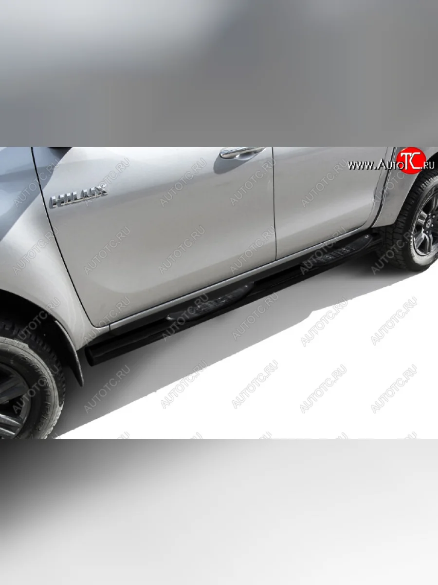 Защита порогов Slitkoff (Ø 76 мм, с проступями) Toyota Hilux AN120 1-ый рестайлинг (2017-2020) (Сталь с полимерным покрытием. Цвет: черный)  в Самаре Самарской области
