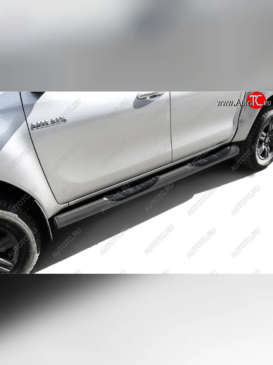 Защита порогов Slitkoff (Ø 76 мм, с проступями) Toyota Hilux AN120 1-ый рестайлинг (2017-2020) (Сталь с полимерным покрытием. Цвет: серебристый)  в Самаре Самарской области