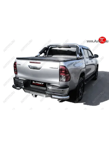 Защита заднего бампера Slitkoff (Ø 76 мм, уголки) (Нержавеющая сталь) Toyota Hilux  AN120 (2017-2020) 1-ый рестайлинг