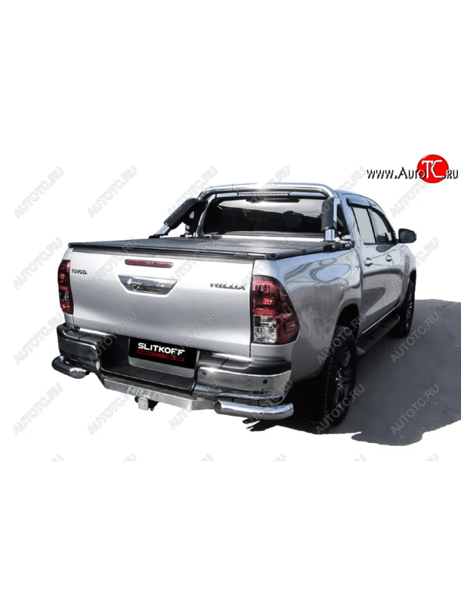 Защита заднего бампера Slitkoff (Ø 76 мм, уголки) Toyota Hilux AN120 1-ый рестайлинг (2017-2020) (Нержавеющая сталь)  в Керчи Республика Крым