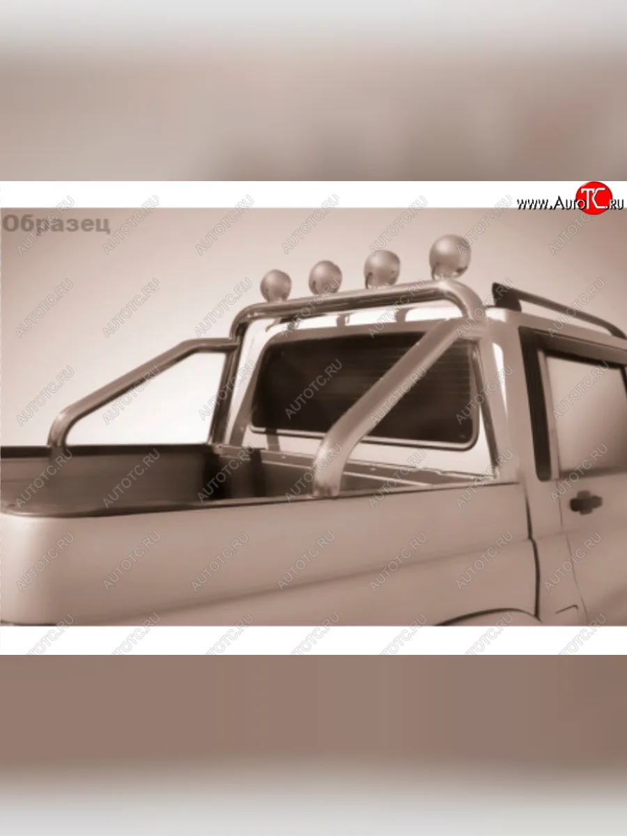 Защитная дуга багажника на Slitkoff (Ø 76 мм, с креплениями под ПТФ) Toyota Hilux AN120 1-ый рестайлинг (2017-2020) (Нержавеющая сталь)  в Керчи Республика Крым