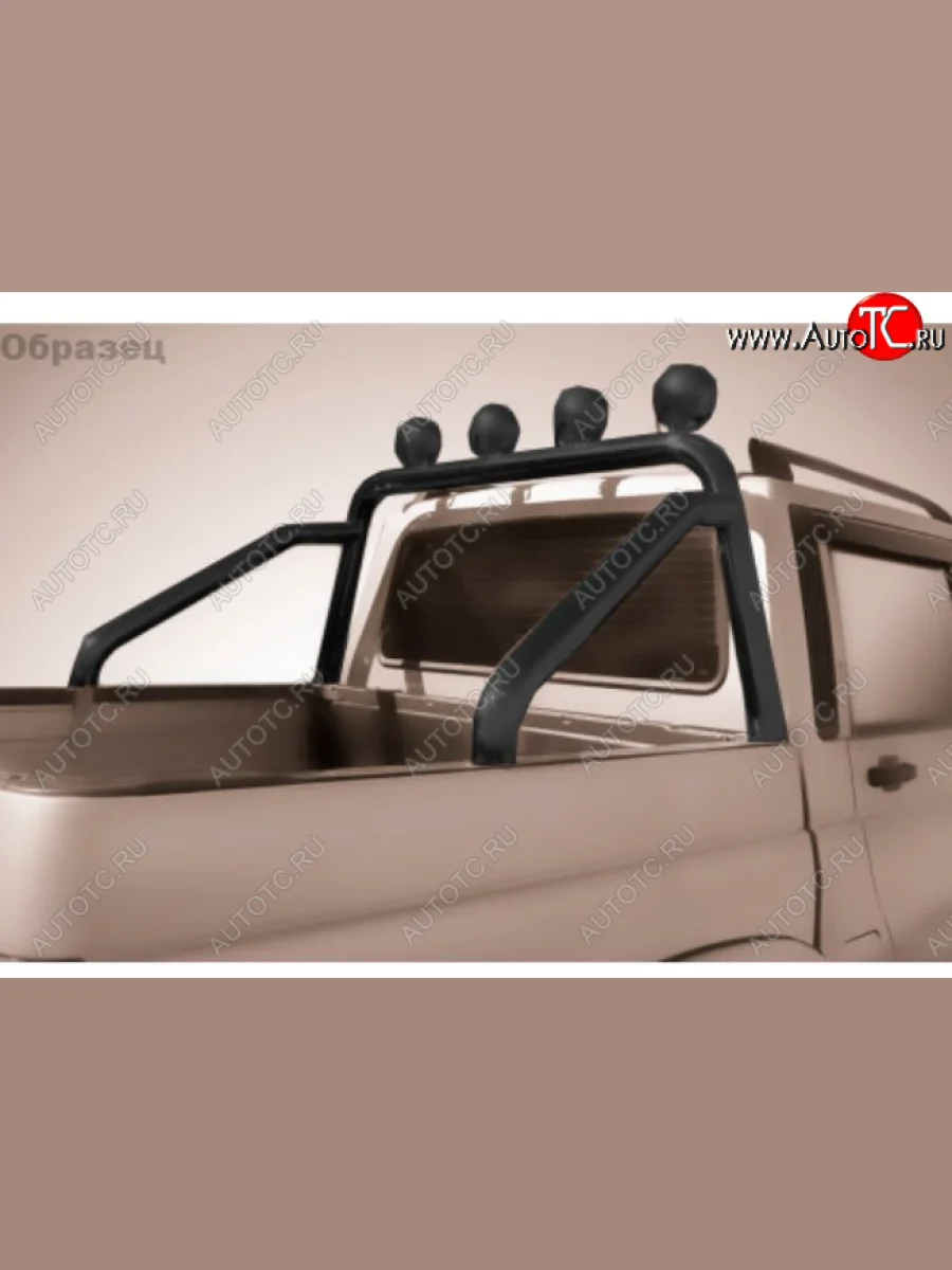 Защитная дуга багажника на Slitkoff (Ø 76 мм, с креплениями под ПТФ) Toyota Hilux AN120 1-ый рестайлинг (2017-2020) (Сталь с полимерным покрытием. Цвет: черный)  в Керчи Республика Крым