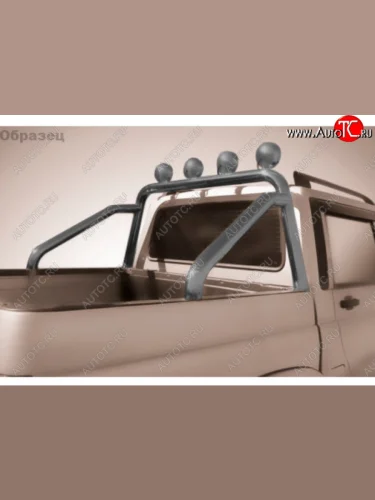 Защитная дуга багажника на Slitkoff (Ø 76 мм, с креплениями под ПТФ). (Сталь с полимерным покрытием. Цвет: серебристый) Toyota Hilux  AN120 (2017-2020) 1-ый рестайлинг