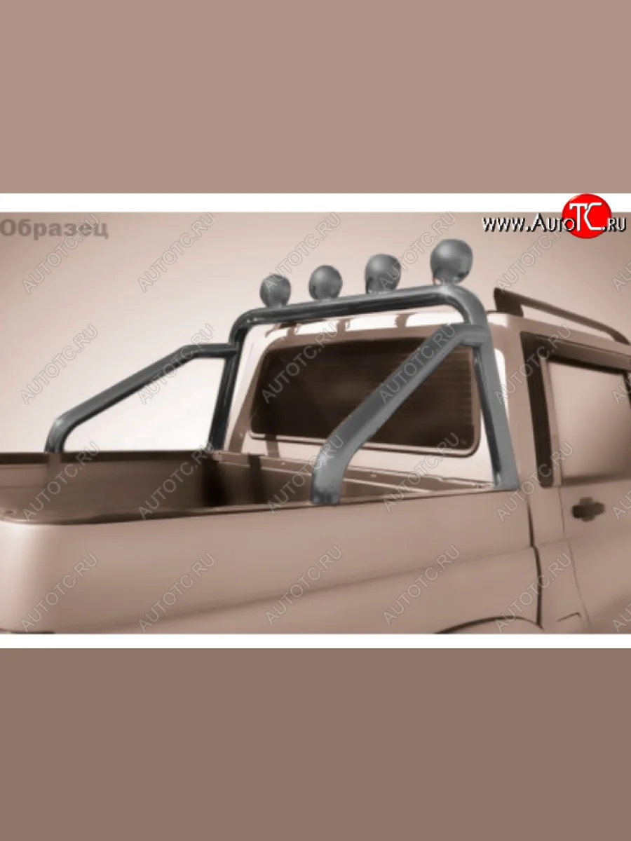 Защитная дуга багажника на Slitkoff (Ø 76 мм, с креплениями под ПТФ). Toyota Hilux AN120 1-ый рестайлинг (2017-2020) (Сталь с полимерным покрытием. Цвет: серебристый)  в Керчи Республика Крым