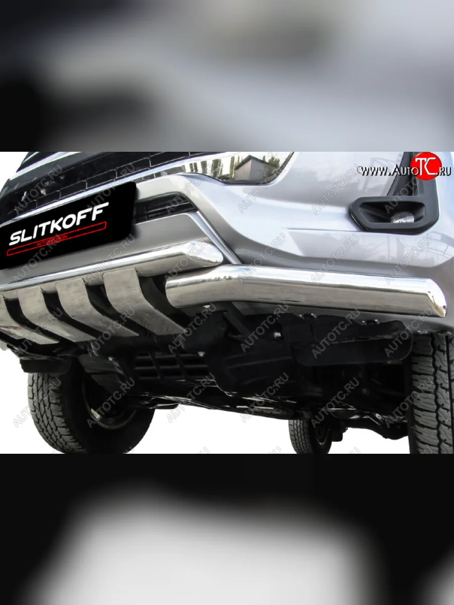 Защита переднего бампера Slitkoff (Ø 76+Ø 57, двойная с профильной ЗК).  Toyota Hilux (2017-2020) AN120  в Самаре Самарской области