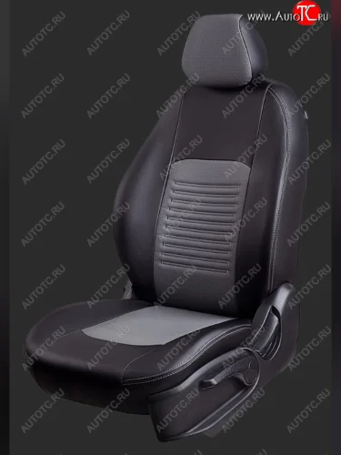 Чехлы для сидений Lord Autofashion Турин (экокожа, спинка 40/60+подлокотник+отд. бок, 2 П- и 1 Г-образных подголовника) (Черный, вставка серая) Hyundai Elantra XD седан дорестайлинг (2000-2003)