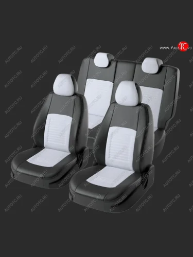 Чехлы для сидений Lord Autofashion Турин (экокожа, спинка 40/60+отд. бок, 2 Г-образных подголовника) (Черный, вставка белая) Hyundai Elantra HD (2006-2011)