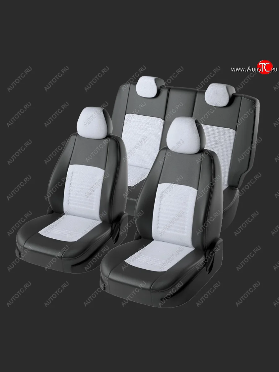 Чехлы для сидений Lord Autofashion Турин (экокожа, спинка 40/60+отд. бок, 2 Г-образных подголовника) Hyundai Elantra HD (2006-2011) (Черный, вставка белая)  в Керчи Республика Крым