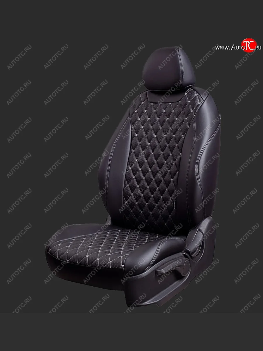 Чехлы для сидений Lord Autofashion Байрон (экокожа, спинка 40/60+подлокотник+ отдел. бок, 3 Г-образных подголовника) Hyundai I40 1 VF дорестайлинг седан (2011-2015) (Черный, вставка черная, строчка серая)  в Керчи Республика Крым