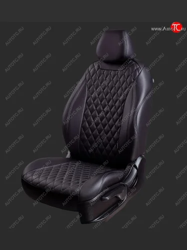 Чехлы для сидений Lord Autofashion Байрон (экокожа, спинка 40/60+подлокотник+ отдел. бок, 3 Г-образных подголовника) (Черный, вставка черная, строчка черная) Hyundai I40 1 VF дорестайлинг седан (2011-2015)