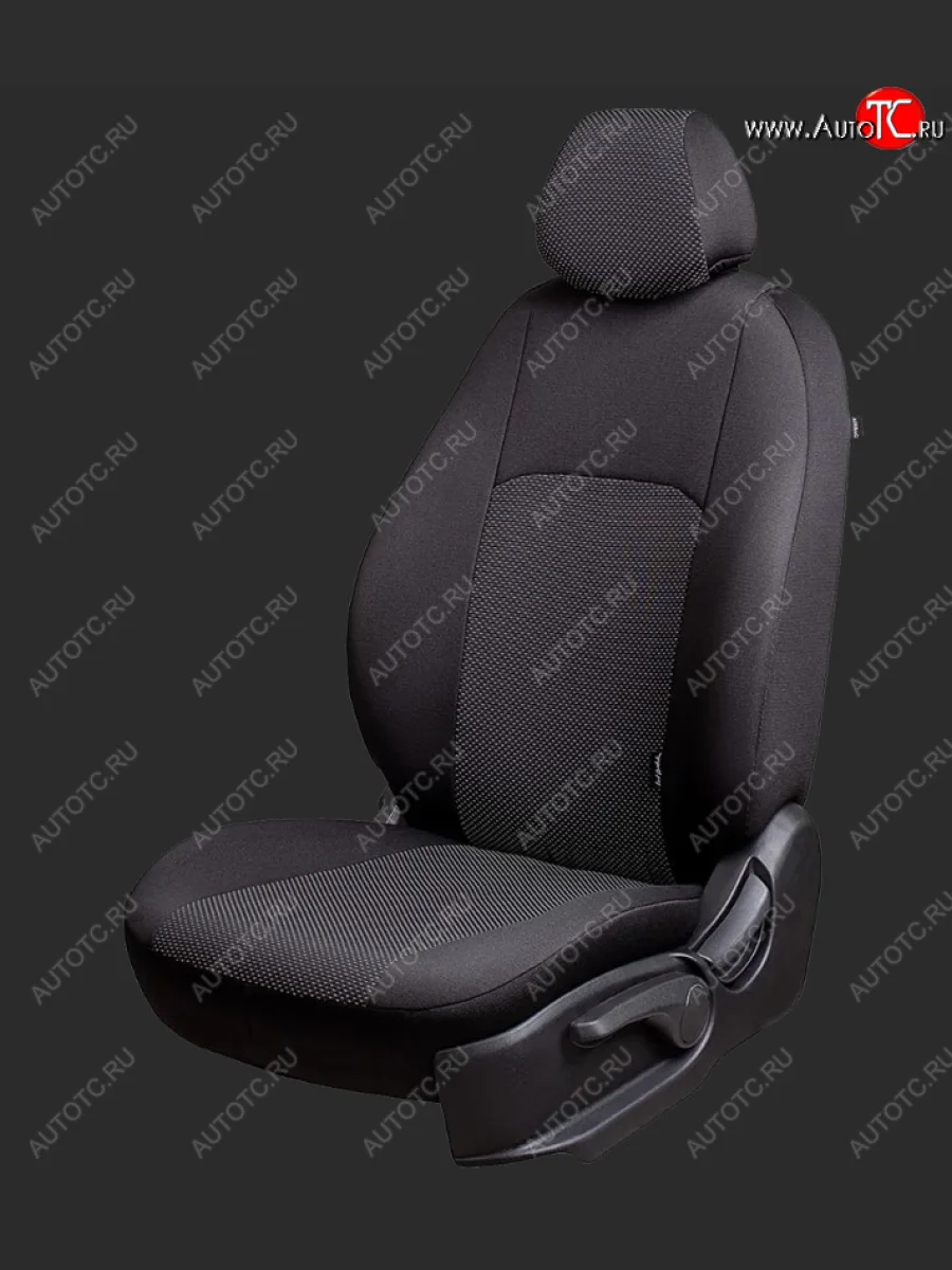 Чехлы для сидений Lord Autofashion Дублин (жаккард, спинка 40/60+подлокотник+отд. бок, 3 Г-образных подголовника) Hyundai I40 1 VF дорестайлинг седан (2011-2015) (Черный, вставка Ёж Белый)  в Керчи Республика Крым