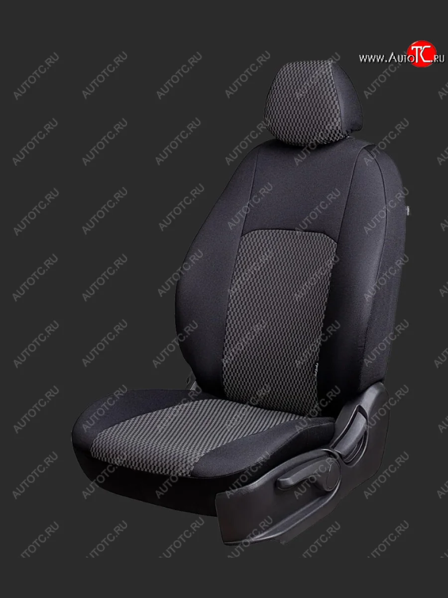 Чехлы для сидений Lord Autofashion Дублин (жаккард, спинка 40/60+подлокотник+отд. бок, 3 Г-образных подголовника) Hyundai I40 1 VF дорестайлинг седан (2011-2015) (Черный, вставка Прямоугольник черный)  в Керчи Республика Крым