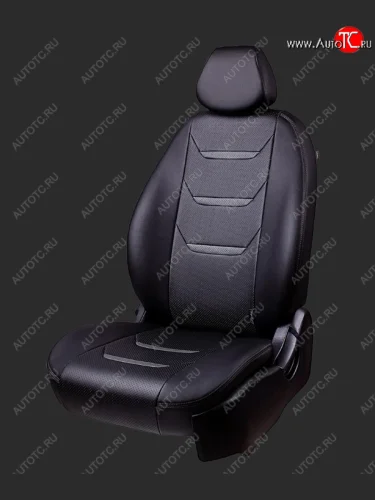Чехлы для сидений Lord Autofashion Турин 2 (экокожа, спинка 40/60+подлокотник+отдел. бок, 3 Г-образных подголовника) (Черный, вставка черная/серая, строчка серая) Hyundai I40 1 VF дорестайлинг седан (2011-2015)