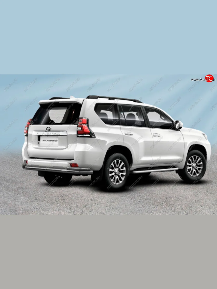 Защита заднего бампера Slitkoff (Ø 76+Ø 42, двойная) Toyota Land Cruiser Prado J150 2-ой рестайлинг (2017-2020) (Сталь с полимерным покрытием. Цвет: серебристый)  в Воронеже Воронежской области