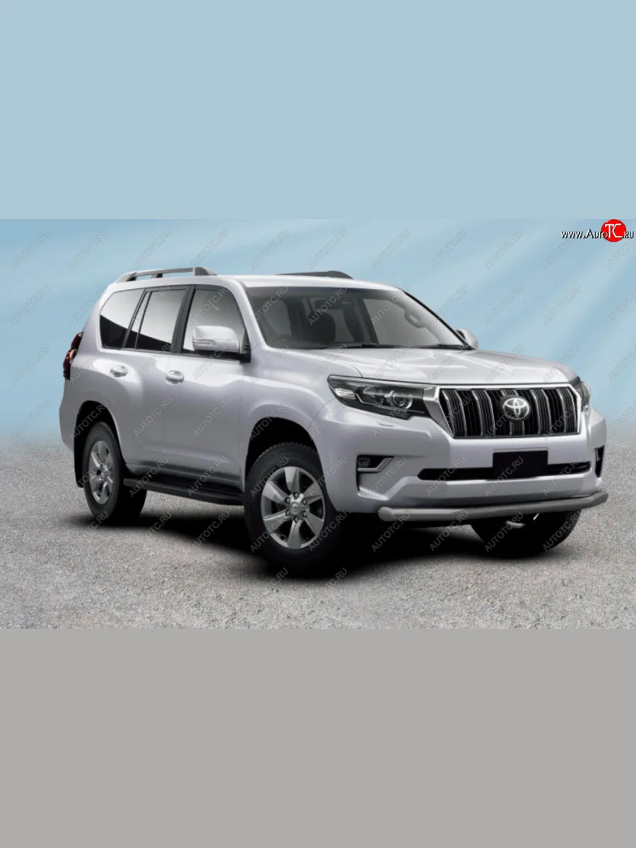 Защита переднего бампера Slitkoff (Ø 76 мм). Toyota Land Cruiser Prado J150 2-ой рестайлинг (2017-2020) (Сталь с полимерным покрытием. Цвет: серебристый)  в Самаре Самарской области