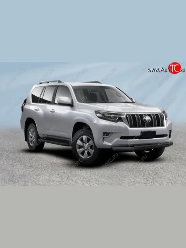 Защита переднего бампера Slitkoff (Ø 76+Ø 57 мм, двойная). (Сталь с полимерным покрытием. Цвет: черный) Toyota Land Cruiser Prado  J150 (2017-2020) 2-ой рестайлинг