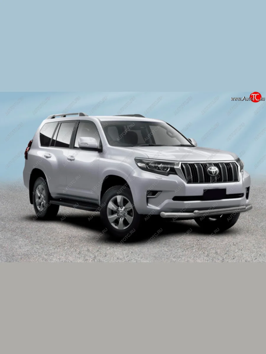 Защита переднего бампера Slitkoff (Ø 76+Ø 57, двойная).  Toyota Land Cruiser Prado (2017-2020) J150 (Сталь с полимерным покрытием. Цвет: серебристый)  в Самаре Самарской области