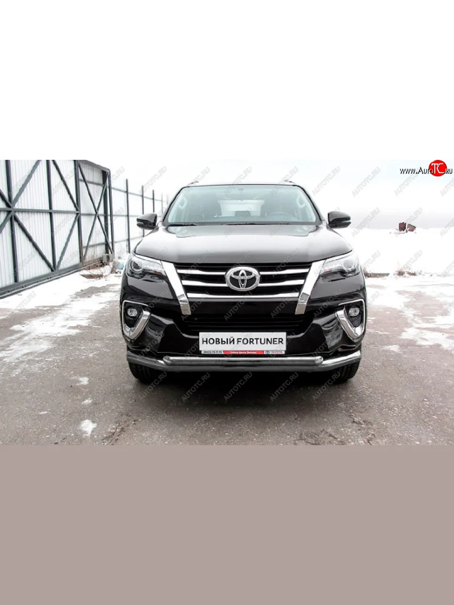 Защита переднего бампера Slitkoff (Ø 76+Ø 57 мм, двойная).  Toyota Fortuner (2015-2020) AN160 (Сталь с полимерным покрытием. Цвет: серебристый)  в Керчи Республика Крым