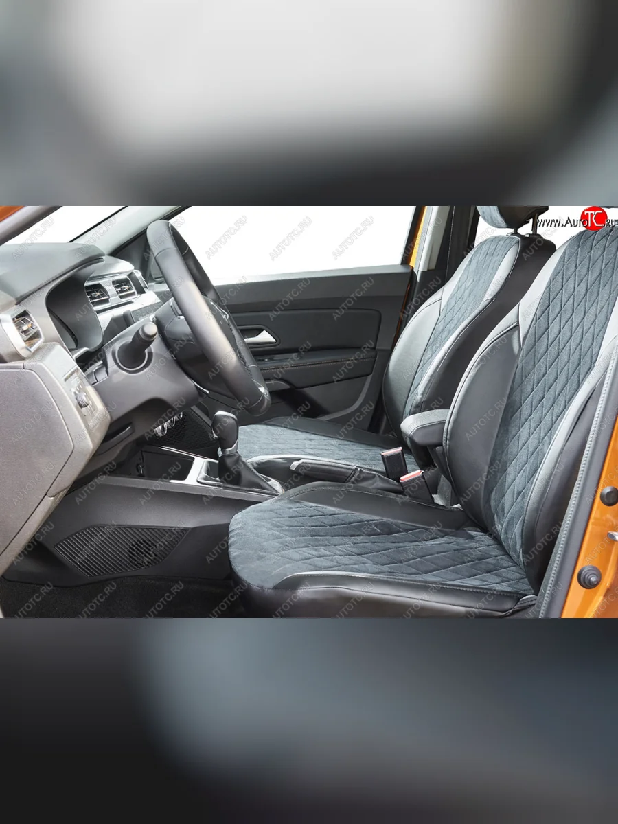 Чехлы для сидений Seintex Ромб Алькантара (спинка 40/60+подлоктник)  Volkswagen Polo (2020-2022) Mk6 (Цвет: черный)  в Воронеже Воронежской области