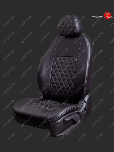 Чехлы для сидений Lord Autofashion Байрон (экокожа) (Черный, вставка черная, строчка бежевая) Hyundai Santa Fe TM дорестайлинг (2018-2021)