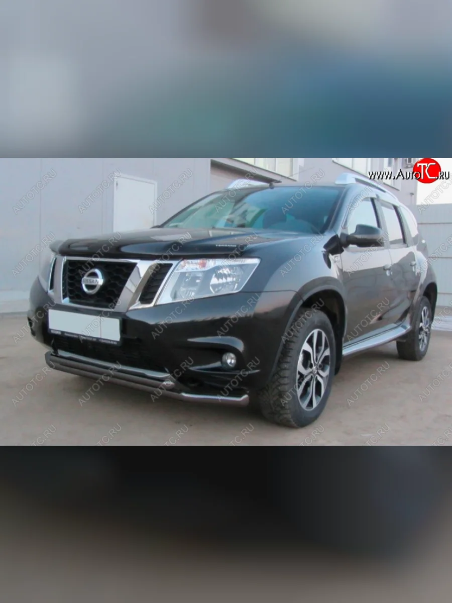 Защита переднего бампера Slitkoff (Ø 57+Ø 42, двойная).  Nissan Terrano (2013-2016) D10 (Сталь с полимерным покрытием. Цвет: черный)  в Самаре Самарской области