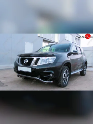 Защита переднего бампера Slitkoff (Ø 57, волна). (Сталь с полимерным покрытием. Цвет: черный) Nissan Terrano  D10 (2013-2016) дорестайлинг