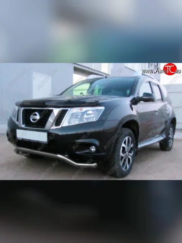 Защита переднего бампера Slitkoff (Ø 57, волна). (Сталь с полимерным покрытием. Цвет: серебристый) Nissan Terrano  D10 (2013-2016) дорестайлинг