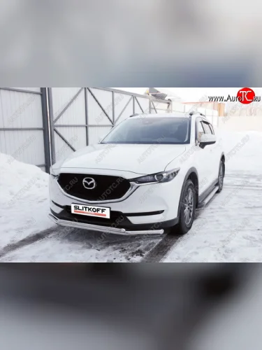 Защита переднего бампера Slitkoff (Ø 57+Ø 42, двойная). (Нержавеющая сталь) Mazda CX-5 KF (2016-2025)