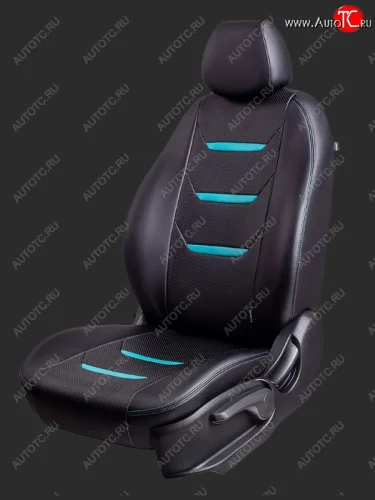 Чехлы для сидений Lord Autofashion Турин 2 (экокожа, спинка 60/40, 2 Г-образных подголовника) (Черный, вставка черная и бирюзовая, строчка бирюзовая) Hyundai Solaris  RBr (2010-2017) седан дорестайлинг, седан рестайлинг