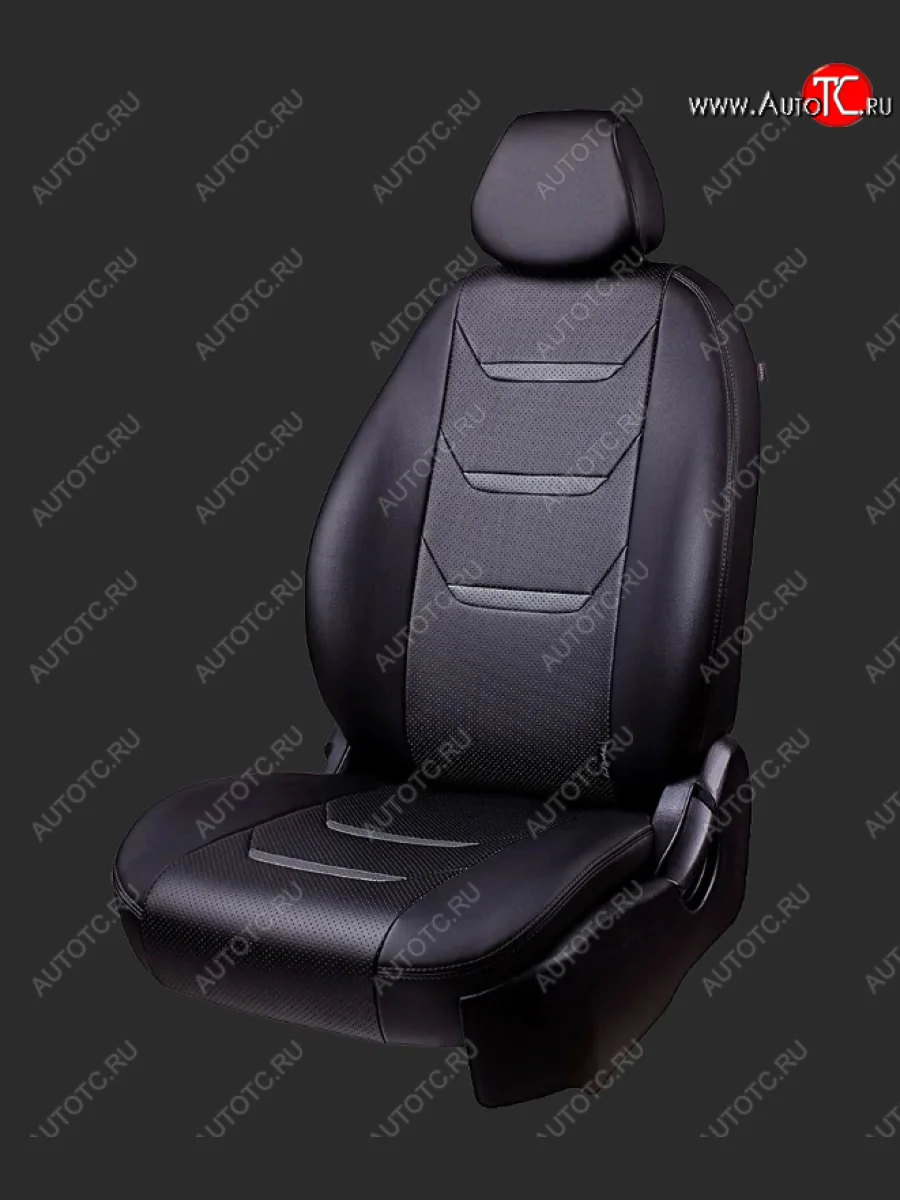 Чехлы для сидений Lord Autofashion Турин 2 (экокожа, спинка 60/40, 2 Г-образных подголовника)  Hyundai Solaris (2010-2017) RBr (Черный, вставка черная и серая, строчка серая)  В Кинешме Ивановской области
