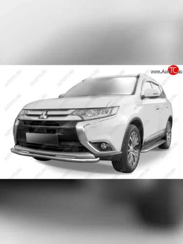 Защита переднего бампера Slitkoff (Ø 57 мм). (Сталь с полимерным покрытием. Цвет: серебристый) Mitsubishi Outlander  GF (2015-2018) 2-ой рестайлинг