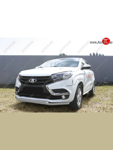 Защита переднего бампера Slitkoff (Ø 42+Ø 42, двойная). (Сталь с полимерным покрытием. Цвет: серебристый) Лада ВАЗ XRAY (2016-2022)