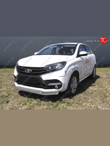 Защита переднего бампера Slitkoff (Ø 57+Ø 42, двойная). (Сталь с полимерным покрытием. Цвет: серебристый) Лада ВАЗ XRAY (2016-2022)