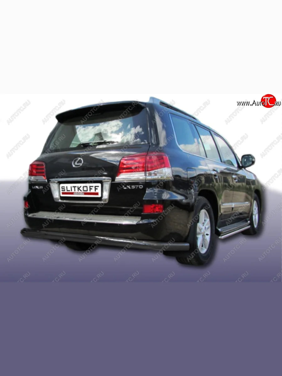 Защита заднего бампера Slitkoff (Ø 76 мм) Lexus LX570 J200 1-ый рестайлинг (2012-2015) (Сталь с полимерным покрытием. Цвет: черный)  с доставкой в г. Керчь