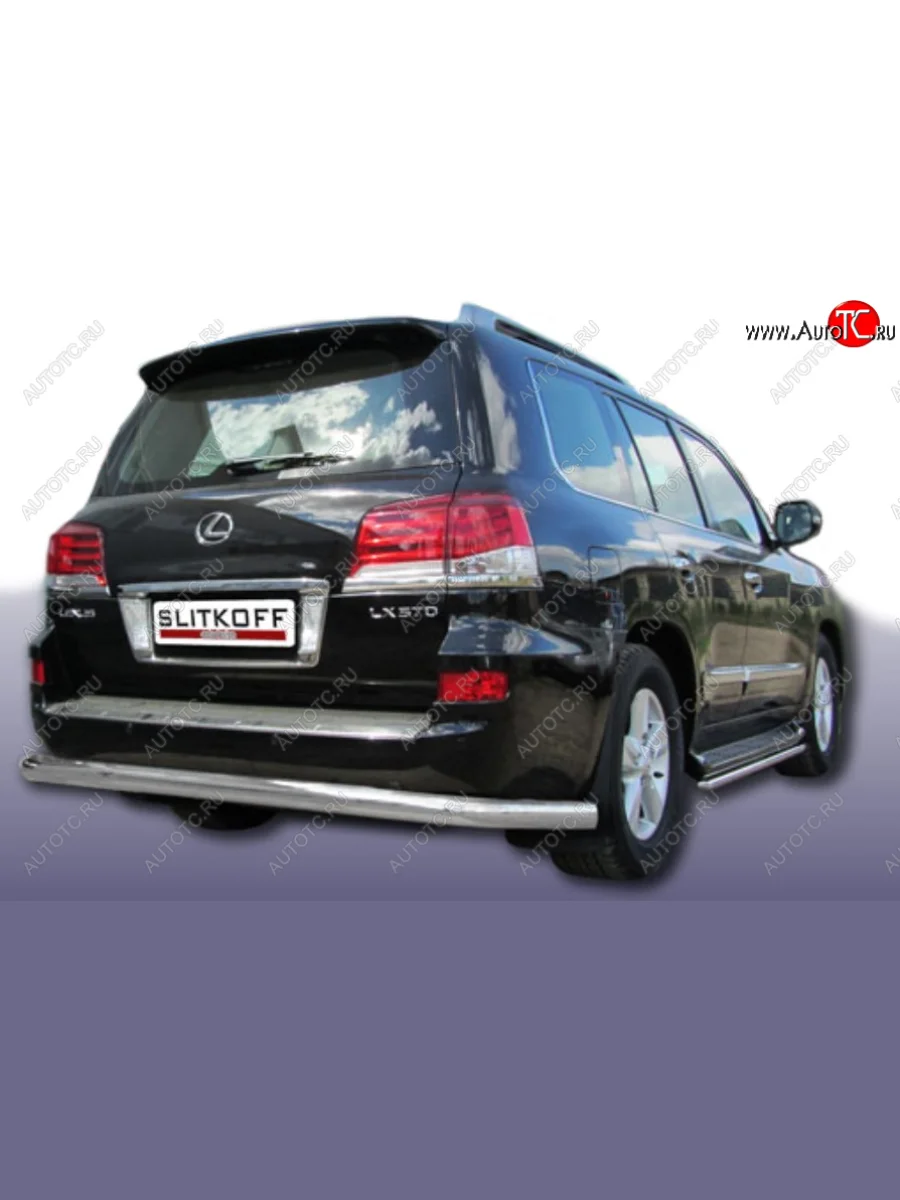 Защита заднего бампера Slitkoff (Ø 76 мм) Lexus LX570 J200 1-ый рестайлинг (2012-2015) (Сталь с полимерным покрытием. Цвет: серебристый)  в Перми Пермском крае