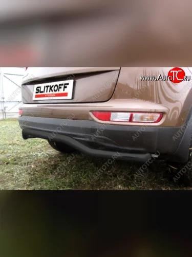 Защита заднего бампера Slitkoff (Ø 57, волна) (Сталь с полимерным покрытием. Цвет: черный) KIA Sportage  4 QL (2016-2018) дорестайлинг