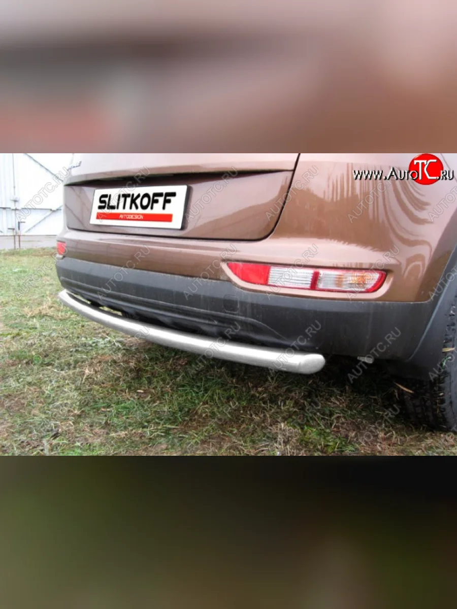 Защита заднего бампера Slitkoff (Ø 57 мм)  KIA Sportage (2016-2018) 4 QL (Сталь с полимерным покрытием. Цвет: серебристый)  в Самаре Самарской области