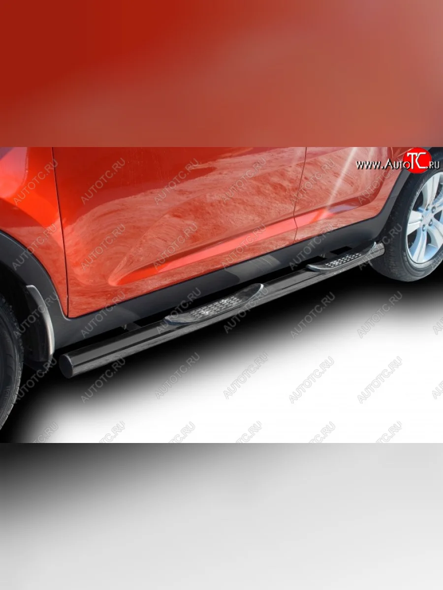 Защита порогов Slitkoff (Ø 76, с проступями) KIA Sorento XM дорестайлинг (2009-2012) (Сталь с полимерным покрытием. Цвет: черный)  в Перми Пермском крае