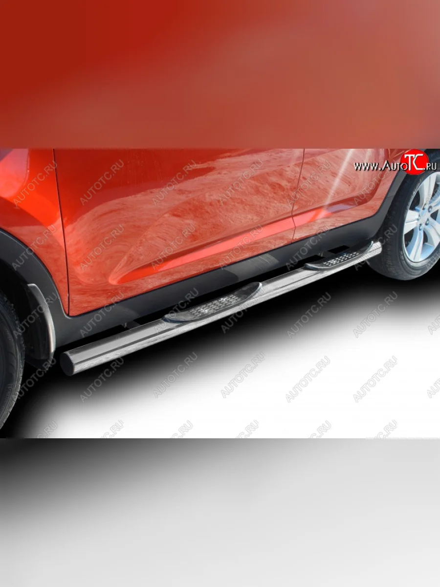 Защита порогов Slitkoff (Ø 76, с проступями)  KIA Sorento (2009-2012) XM (Сталь с полимерным покрытием. Цвет: серебристый)  в Самаре Самарской области