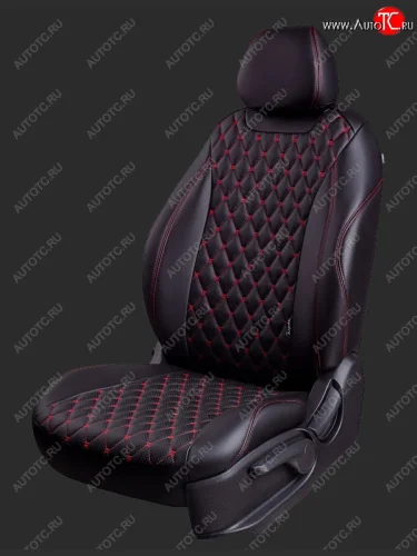 Чехлы для сидений Lord Autofashion Байрон (экокожа, спинка 40/60, 2 П- и 1 Г-образных подголовника) (Черный, вставка черная, строчка красная) Hyundai Sonata EF рестайлинг ТагАЗ (2001-2013)