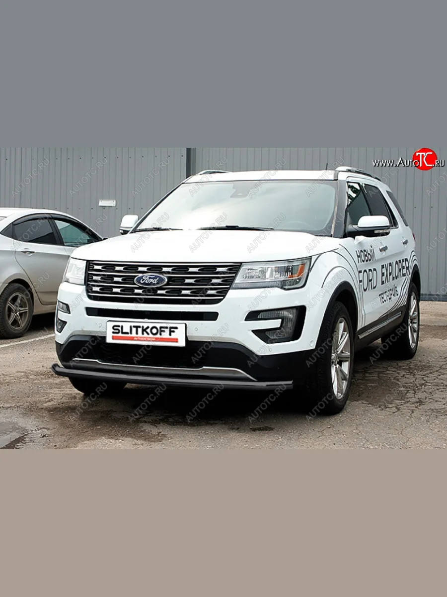 Защита переднего бампера Slitkoff (Ø 57 мм). Ford Explorer U502 1-ый рестайлинг, 5 дв. (2015-2018) (Сталь с полимерным покрытием. Цвет: черный)  в Перми Пермском крае