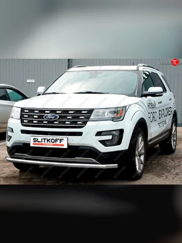 Защита переднего бампера Slitkoff (Ø 57 мм). (Сталь с полимерным покрытием. Цвет: серебристый) Ford Explorer  U502 (2017-2019) 2-ой рестайлинг, 5 дв.