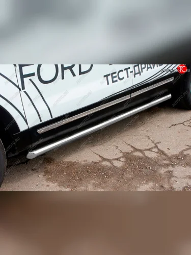 Защита порогов Slitkoff (Ø 76 мм, труба) (Сталь с полимерным покрытием. Цвет: серебристый) Ford Explorer  U502 (2017-2019) 2-ой рестайлинг, 5 дв.