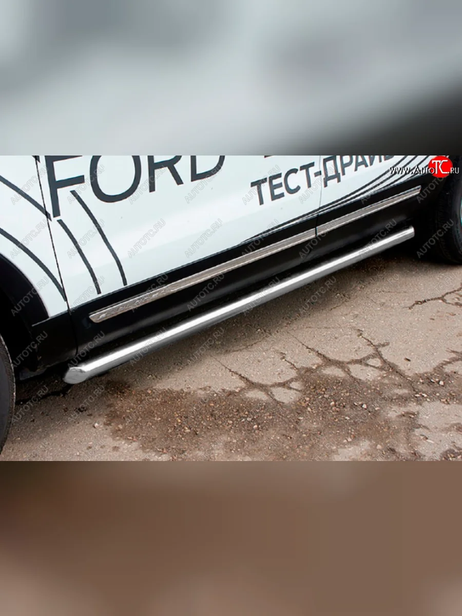 Защита порогов Slitkoff (Ø 76 мм, труба)  Ford Explorer (2017-2019) U502 (Сталь с полимерным покрытием. Цвет: серебристый)  в Самаре Самарской области