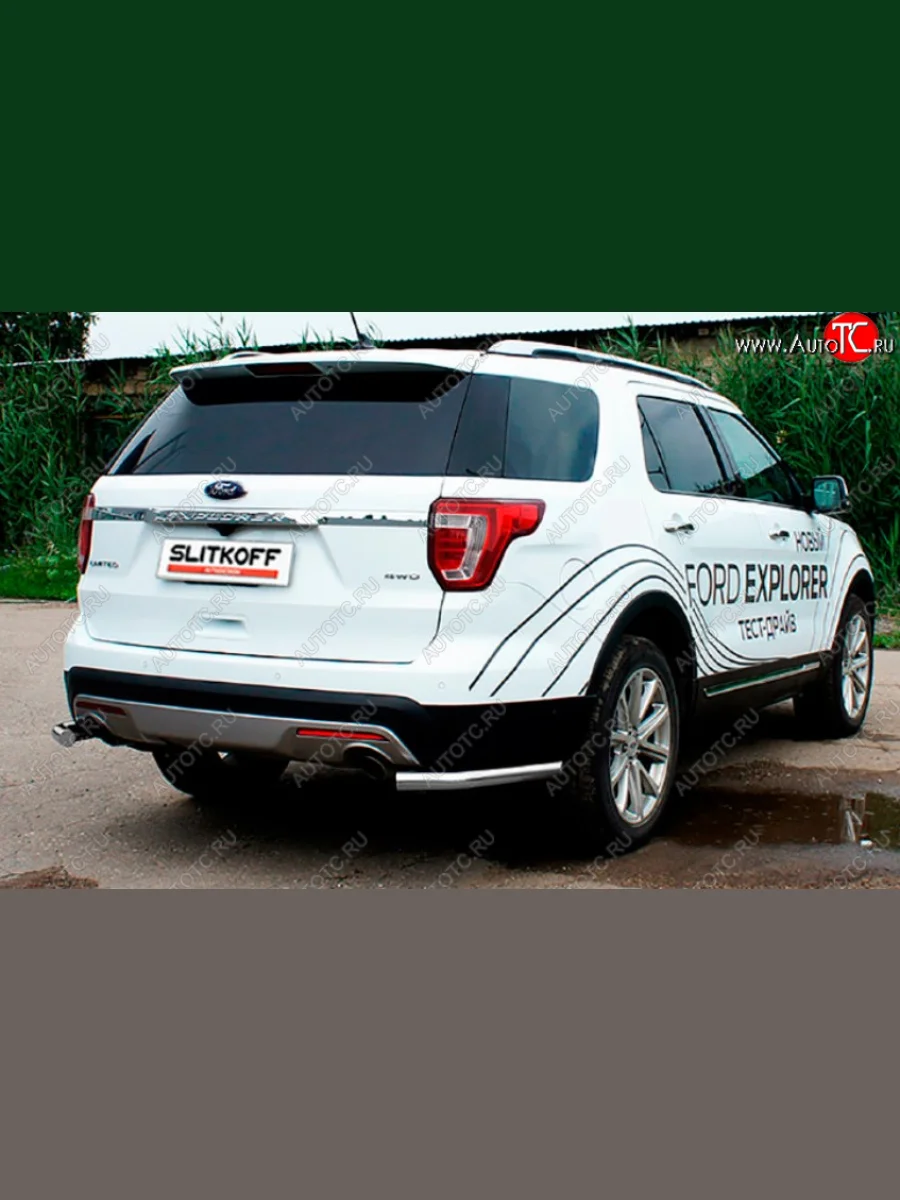 Защита заднего бампера Slitkoff (Ø 57, уголки)  Ford Explorer (2017-2019) U502 (Сталь с полимерным покрытием. Цвет: серебристый)  в Самаре Самарской области